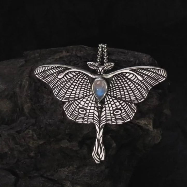 LUNA MOTH WITH MOONSTONE NECKLACE
