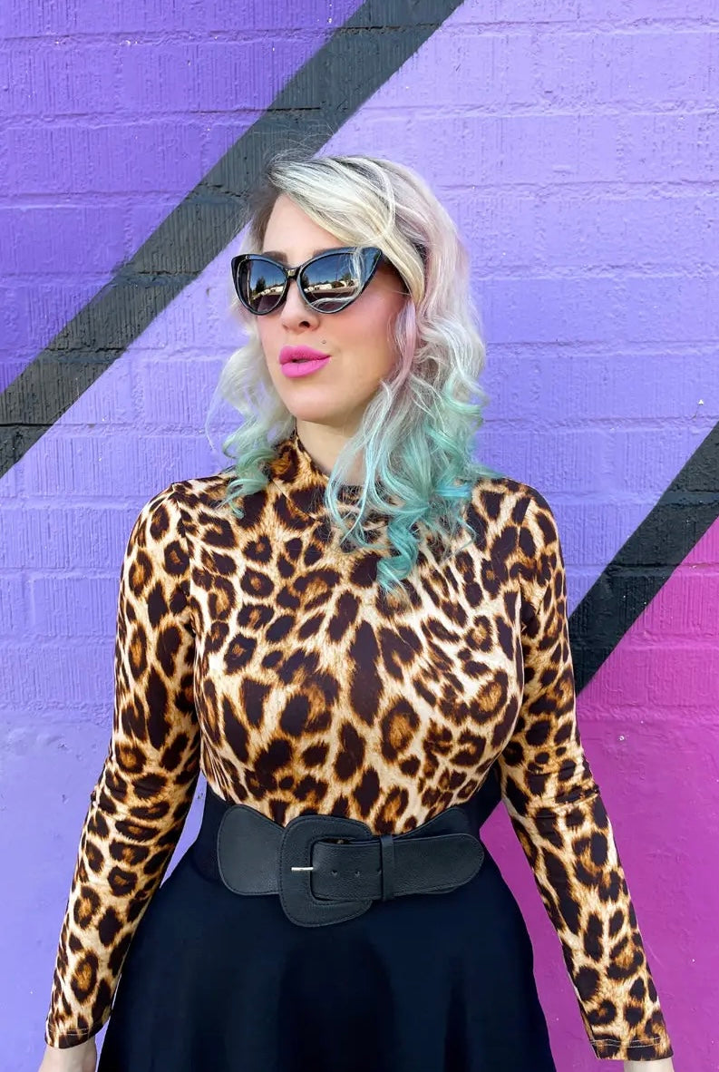 LEOPARD MOCK NECK TOP