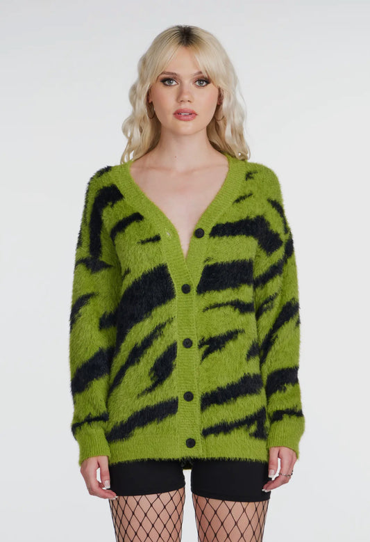 ELECTRIC LIME FUZZ CARDIGAN