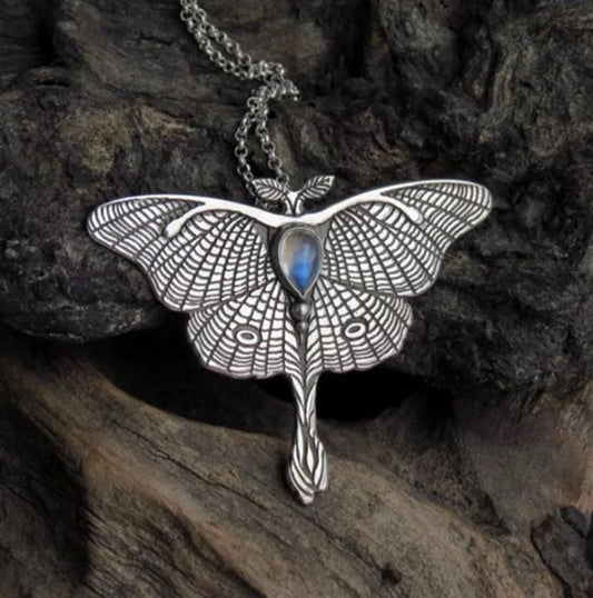 LUNA MOTH WITH MOONSTONE NECKLACE