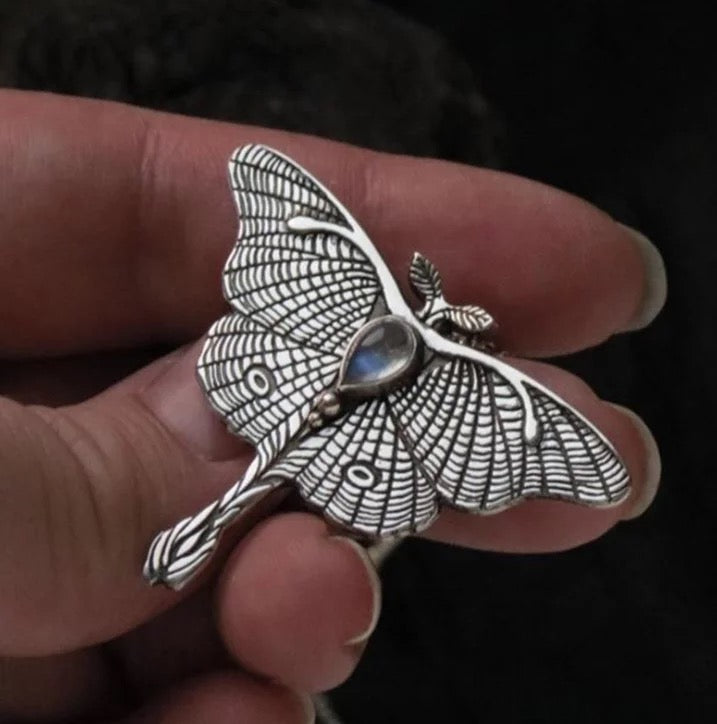 LUNA MOTH WITH MOONSTONE NECKLACE
