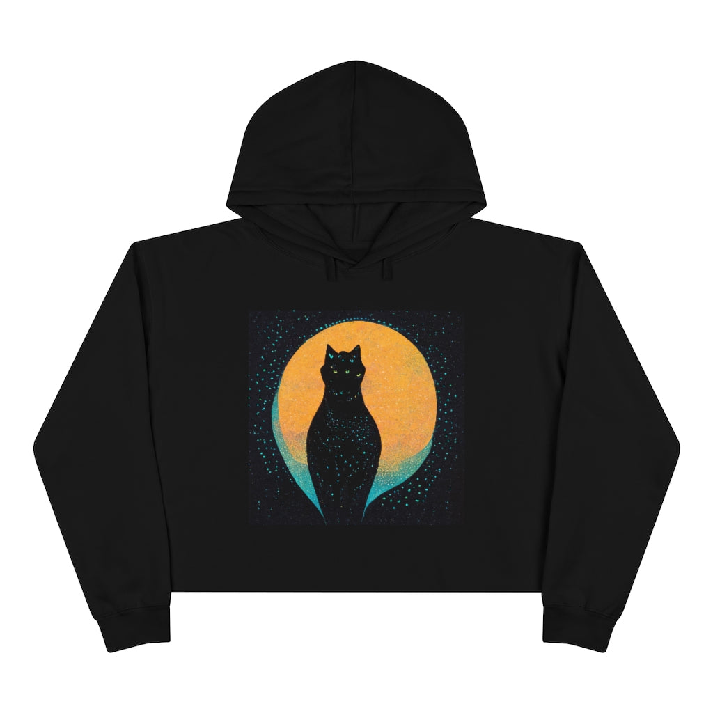 BLACK CAT SILHOUETTE IN MOON CROP HOODIE