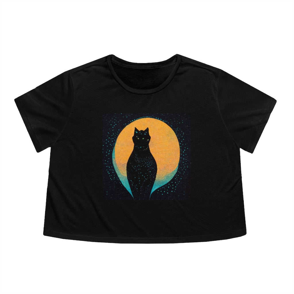 BLACK CAT SILHOUETTE CROP TOP